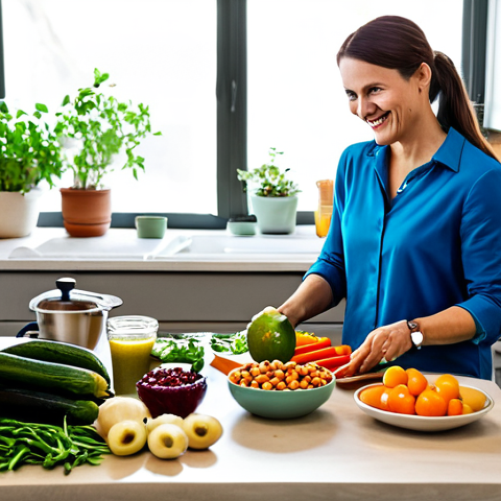 플렉시테리언 식단의 사회적 인식 변화 - **Flexitarian Feast:** A vibrant table laden with fresh fruits, colorful vegetables, whole grains, a...
