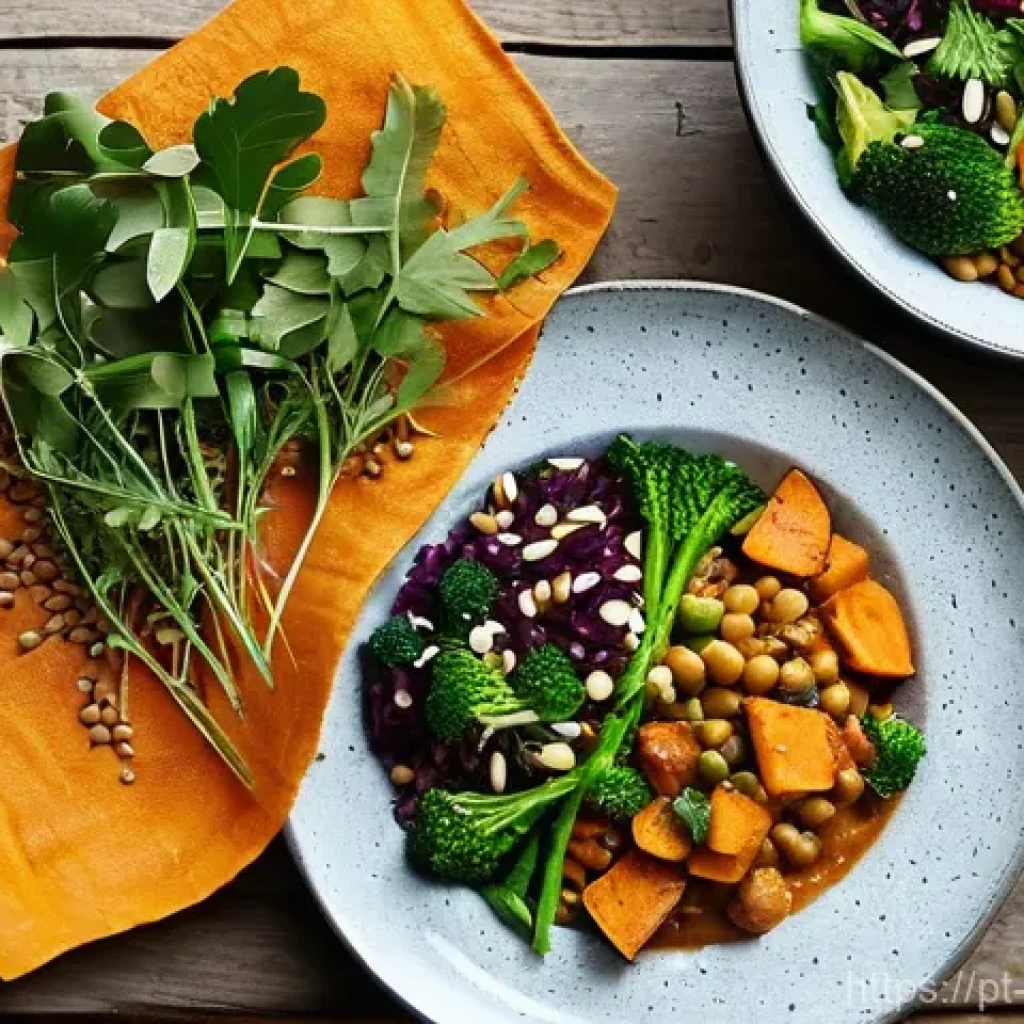 플렉시테리언 식단에서의 필수 섬유소 섭취 - **A Vibrant Flexitarian Feast:**
    A beautifully composed overhead shot of a colorful, fiber-rich ...