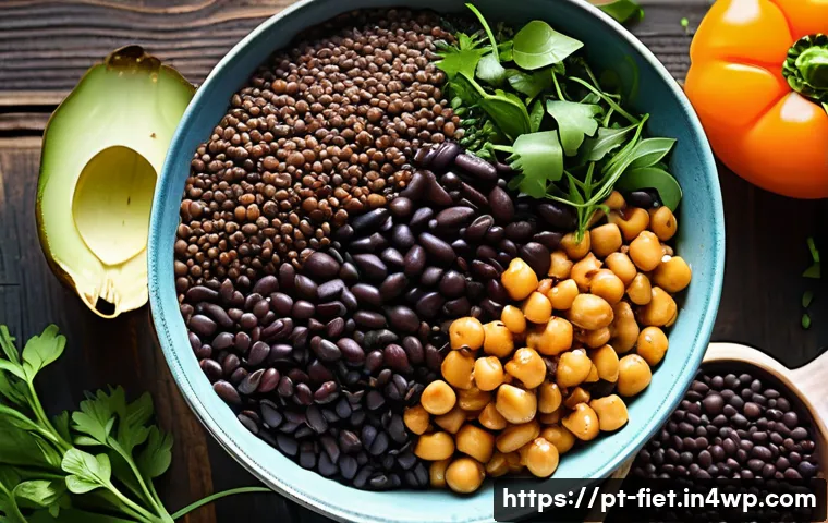 플렉시테리언 식단의 단백질 원천 - A vibrant and colorful flexitarian meal spread showcasing a variety of protein-rich plant-based food...