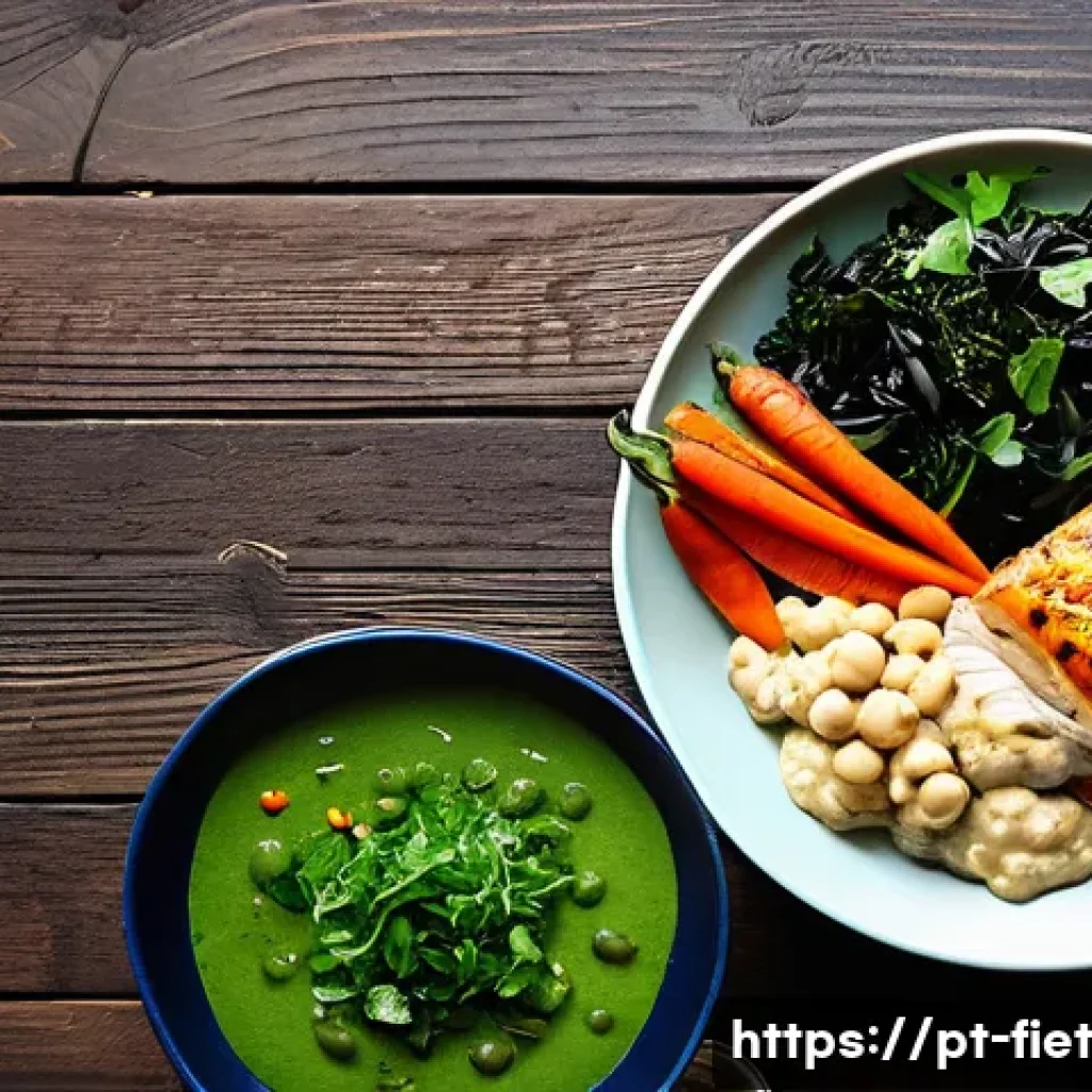 플렉시테리언 식단에서의 체중 관리 비법 - A vibrant, colorful flexitarian meal spread on a rustic wooden table, featuring diverse plant-based ...