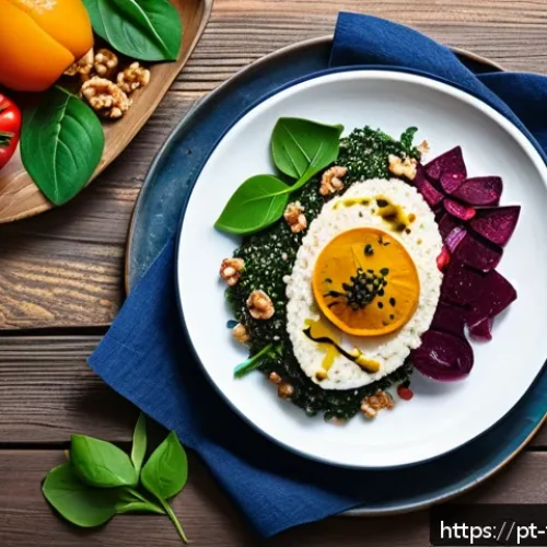 Home 32 플렉시테리언 식단으로 즐길 수 있는 세계 요리 - A vibrant and colorful flexitarian meal plate featuring a harmonious blend of Portuguese and interna...