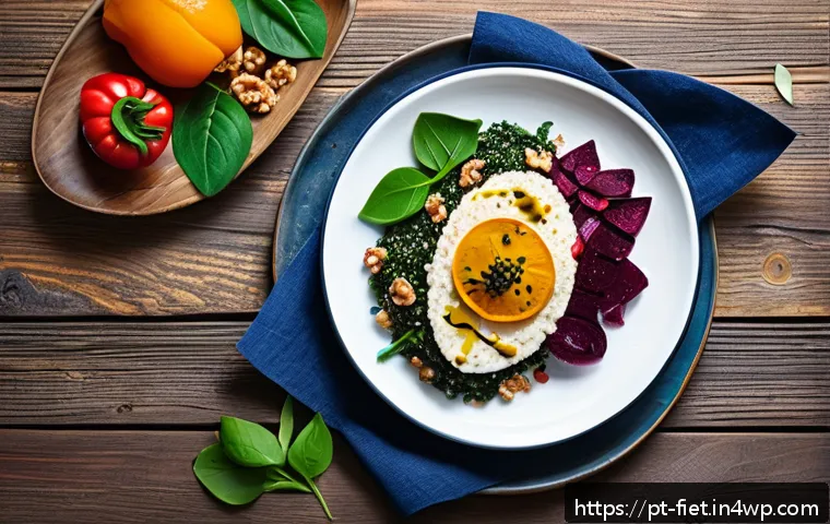 플렉시테리언 식단으로 즐길 수 있는 세계 요리 - A vibrant and colorful flexitarian meal plate featuring a harmonious blend of Portuguese and interna...