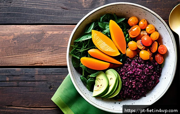 플렉시테리언 식단의 다양한 요리 스타일 - A vibrant, colorful flexitarian meal bowl featuring a base of cooked quinoa and brown rice, topped w...