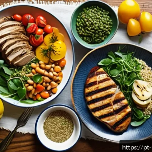 Home 17 플렉시테리언 식단이 가져오는 변화 - A vibrant, colorful flexitarian meal setting on a rustic wooden table in a cozy kitchen, featuring a...